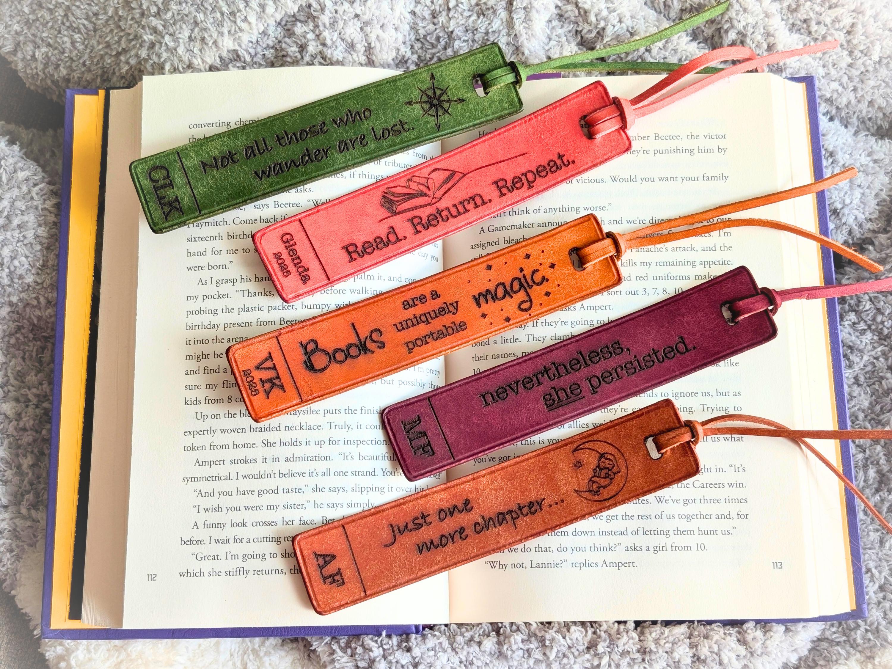 Engraved Leather Bookmark with Inspirational Quote Gift for Book Lovers Personalized Leather Bookmark Gift for Readers Handmade in USA - Image 1