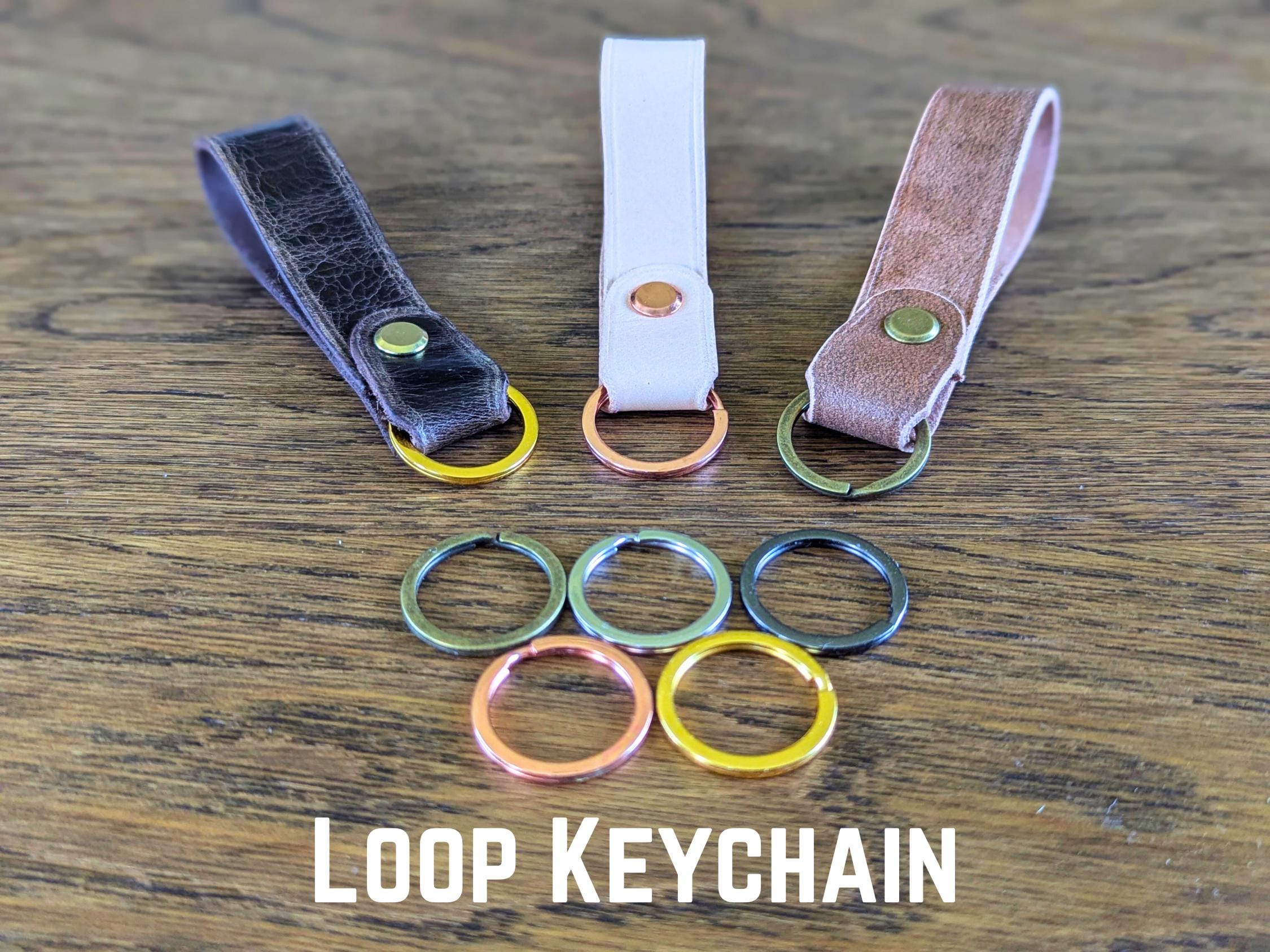 Engraved Leather Loop Keychain, Custom Dye Colors, Replaceable Hardware, Bulk Orders, Promotional Gift, Full Grain Veg Tan Leather Handmade - Image 1