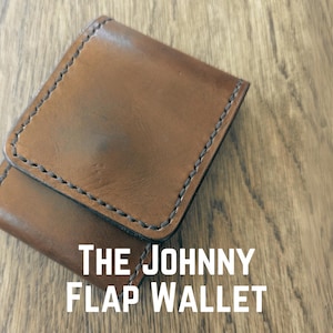 Carteira de couro minimalista com aba - Carteira de cartão de bolso único Johnny com aba para dinheiro, opções de tingimento personalizadas, gravação gratuita, presente de aniversário EDC