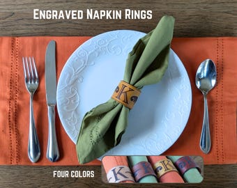 Monogram Leather Napkin Rings: Custom Engraved, Handmade in USA