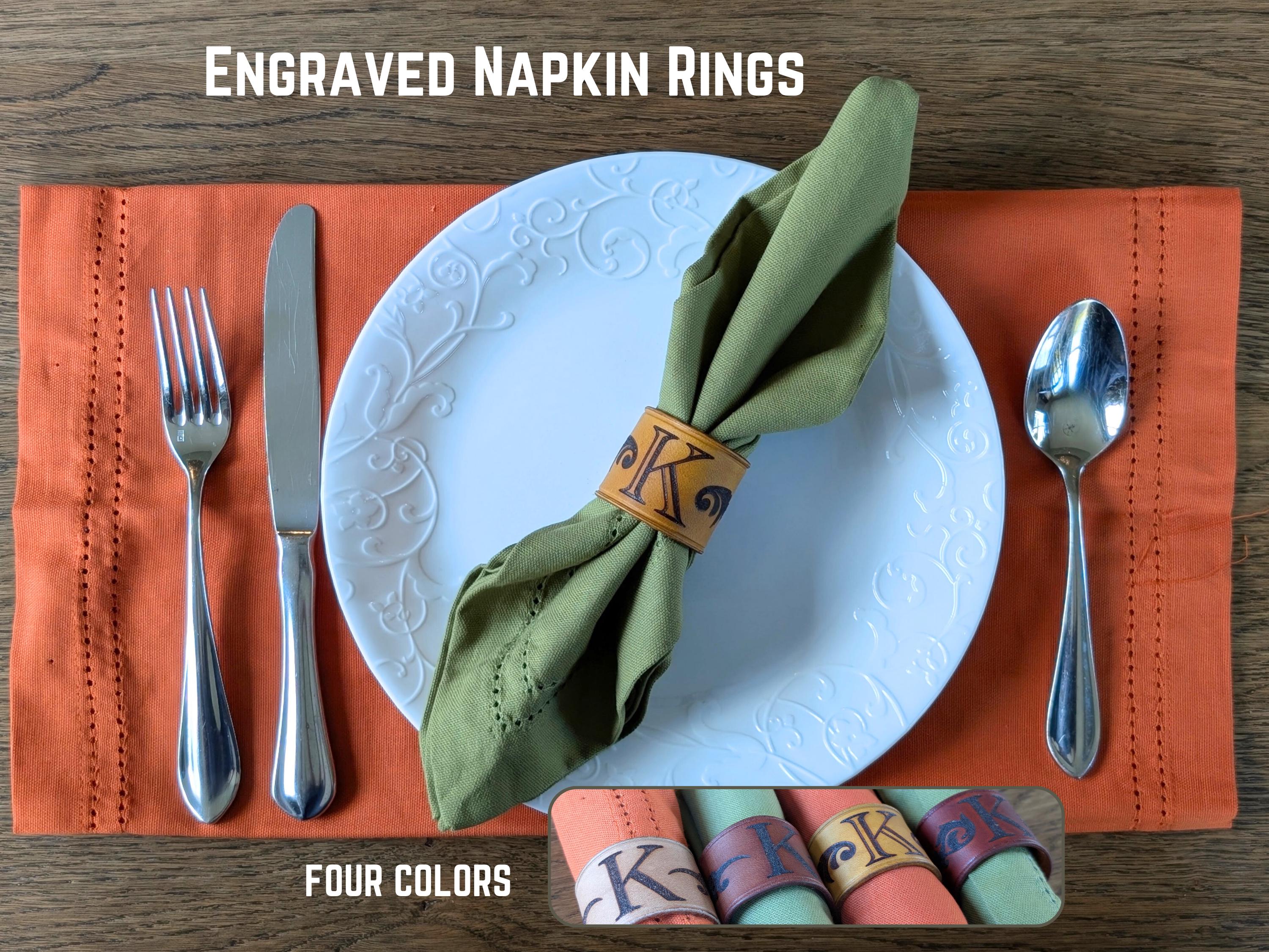 Custom Leather Napkin Rings: Monogrammed Thanksgiving Table Decor - Thumbnail 2