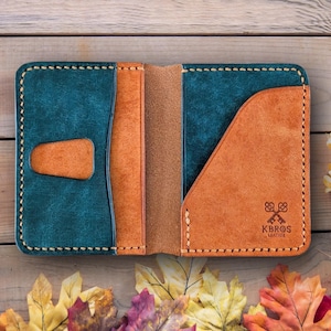 Carteira de couro italiana Marino, porta-cartões minimalista Badalassi Carlo Pueblo com 4 bolsos, compartimento para polegar e aba para dinheiro, presente em duas cores