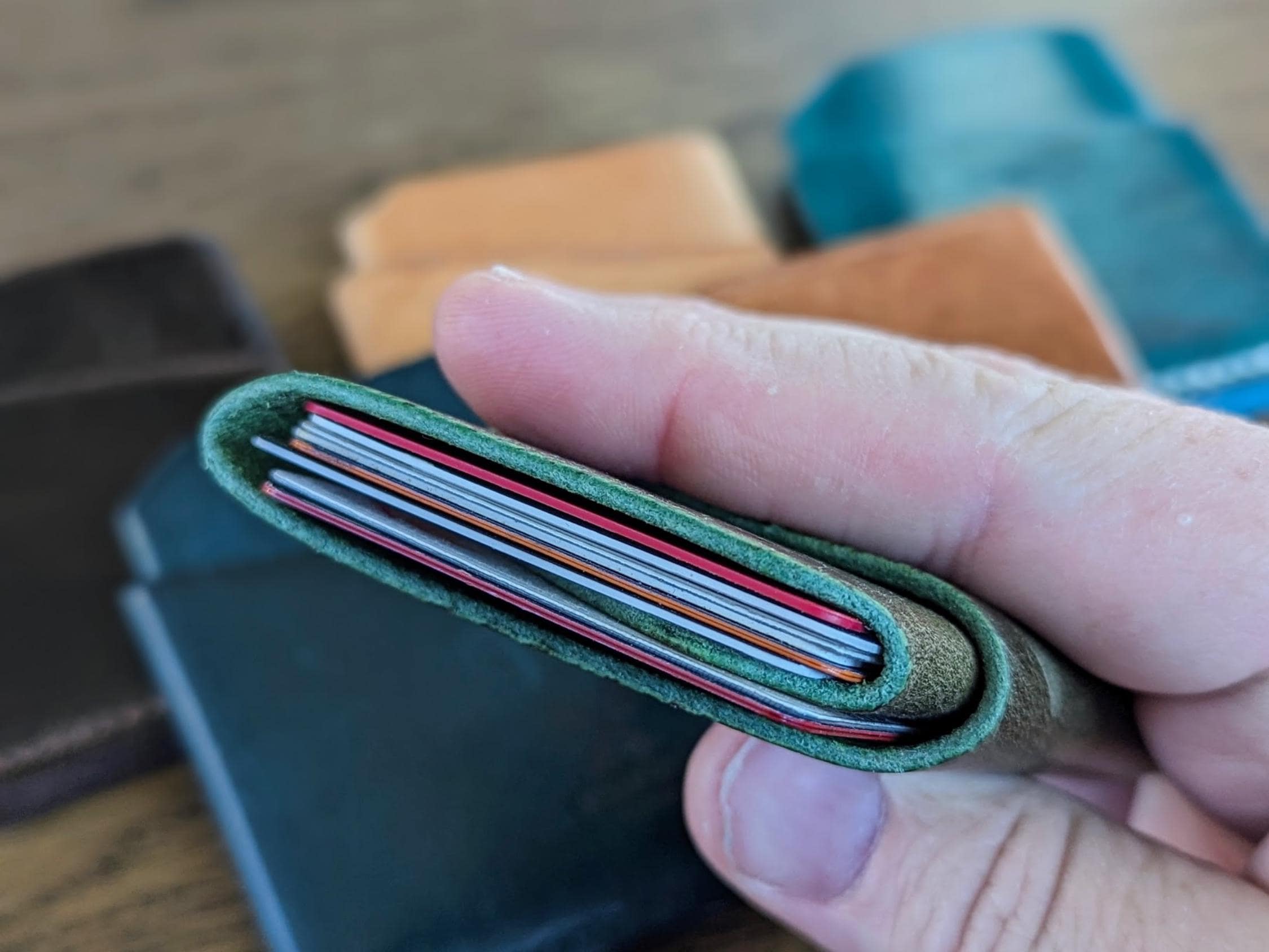 Handmade Veg-Tanned Leather Wallet: Slim 3-Slot Card Holder, Free Engraving - Thumbnail 3
