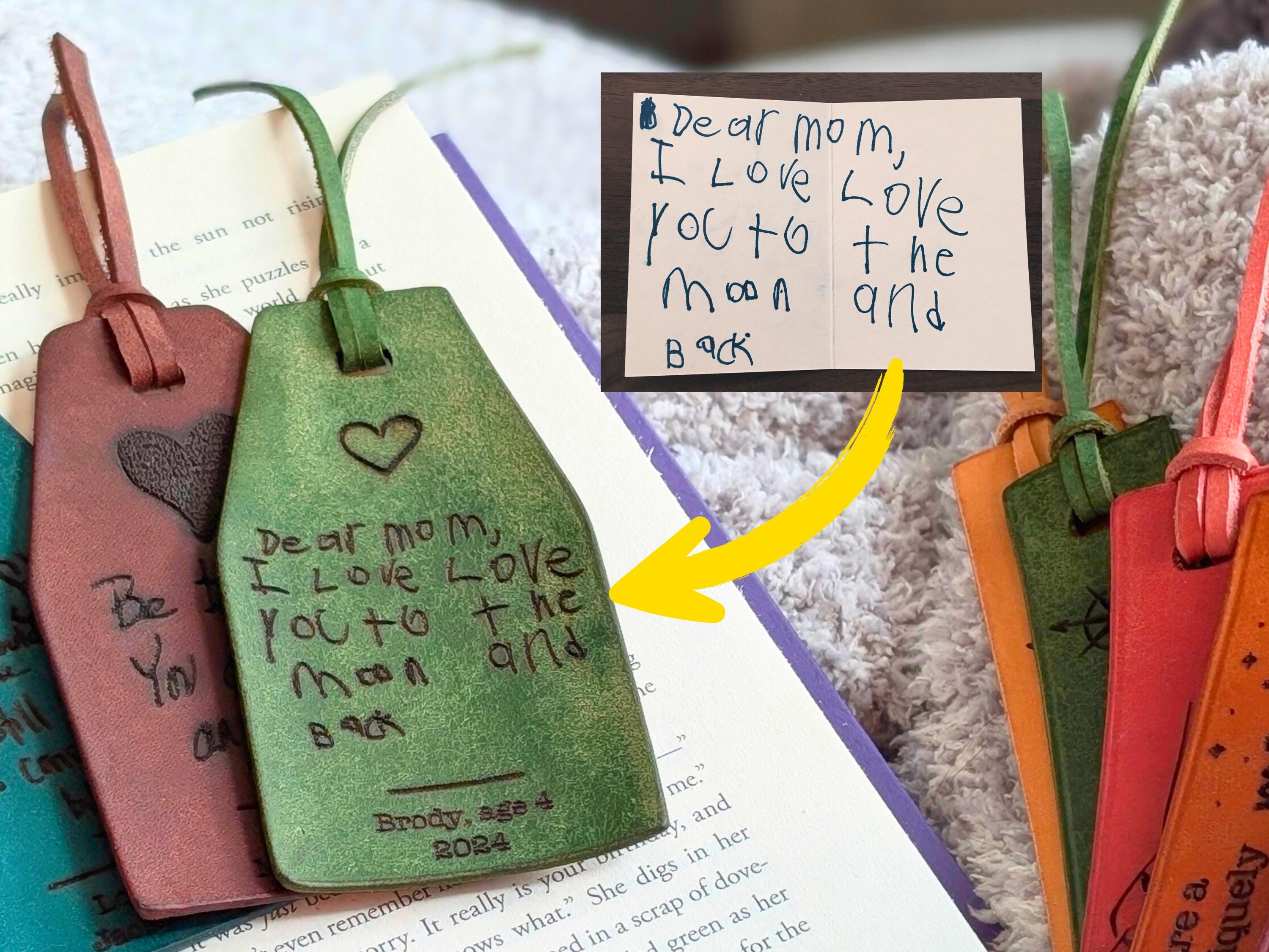 Personalized Handwriting Leather Bookmark: Engraved Keepsake Gift