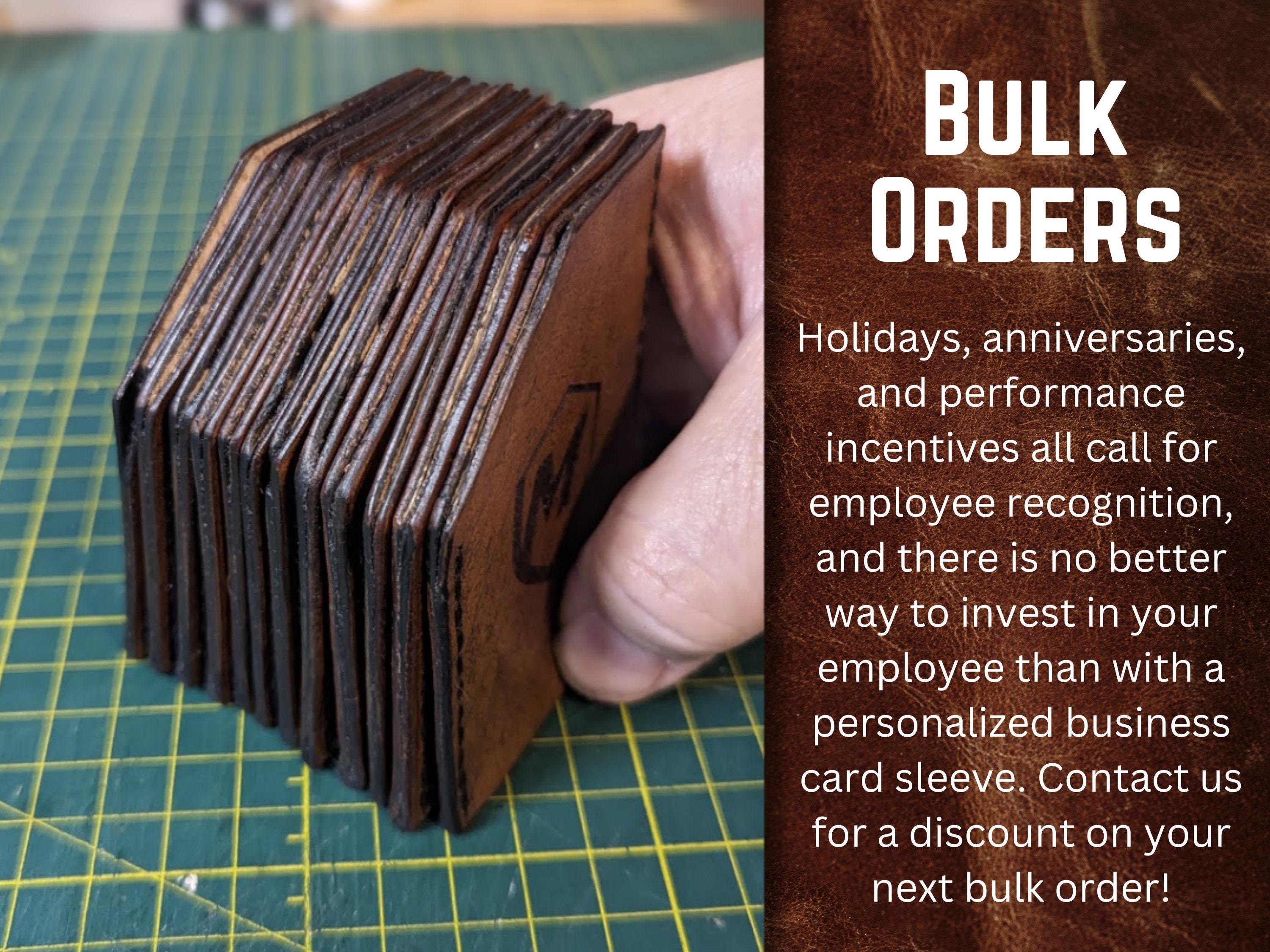 Engraved Leather Business Card Holder: Personalized Veg Tan Sleeve - Thumbnail 4