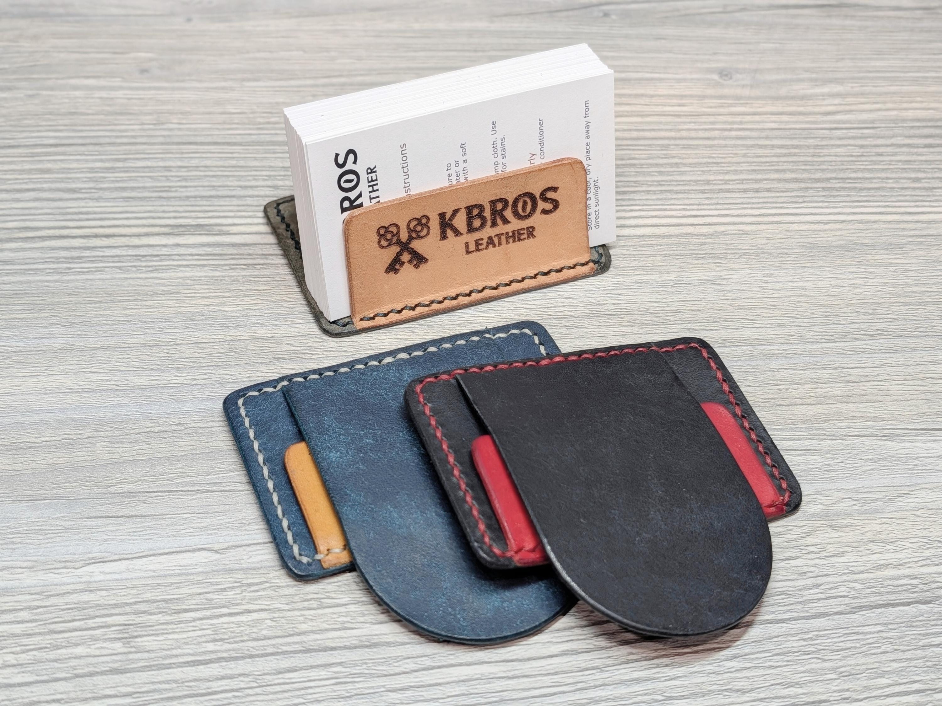 Leather Business Card Holder – Collapsible Italian Vegetable-Tanned Leather with Custom Logo Engraving - Thumbnail 3
