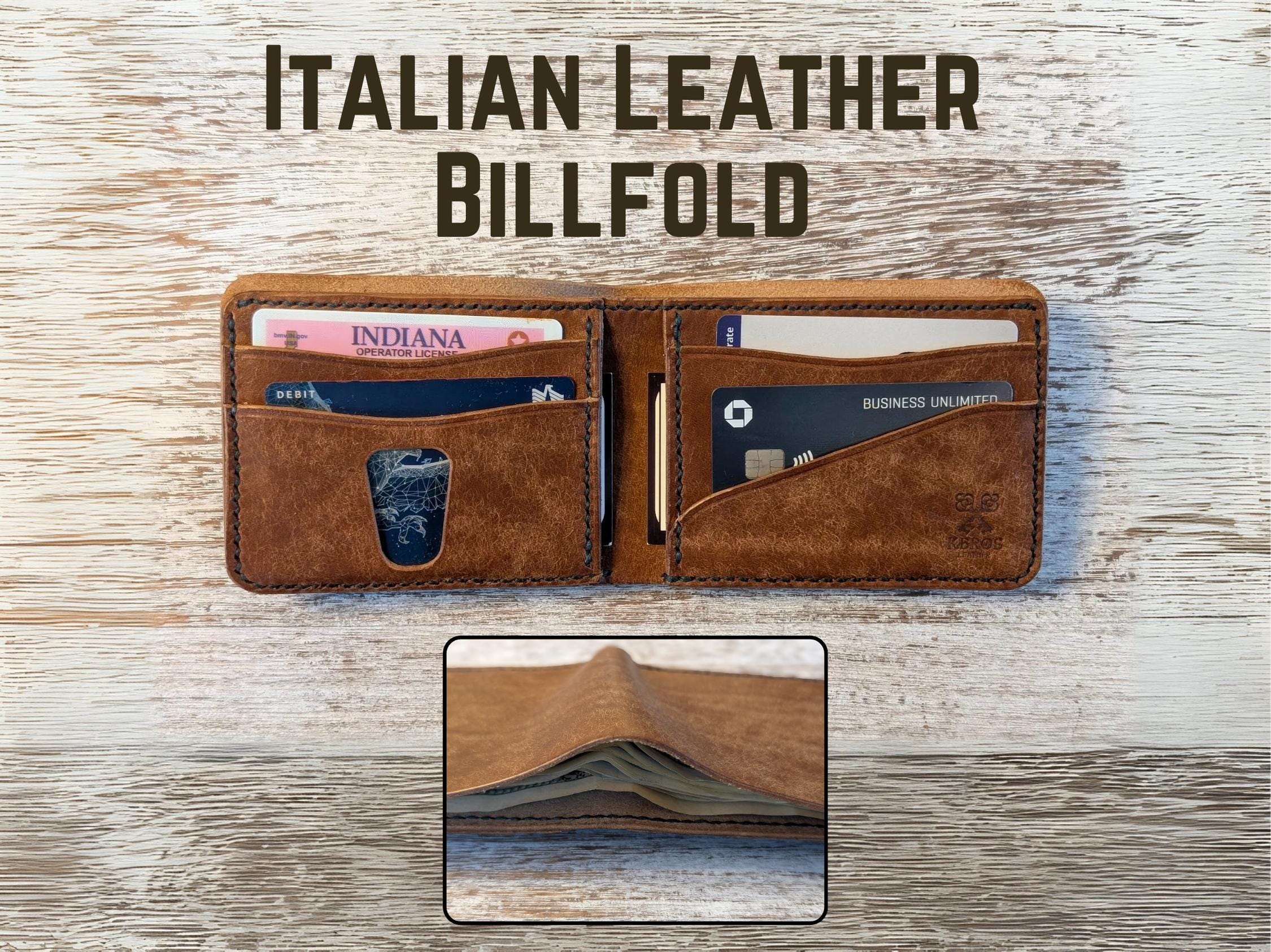 Handmade Italian Leather Billfold Wallet: Free Engraving, Slim Design - Image 1