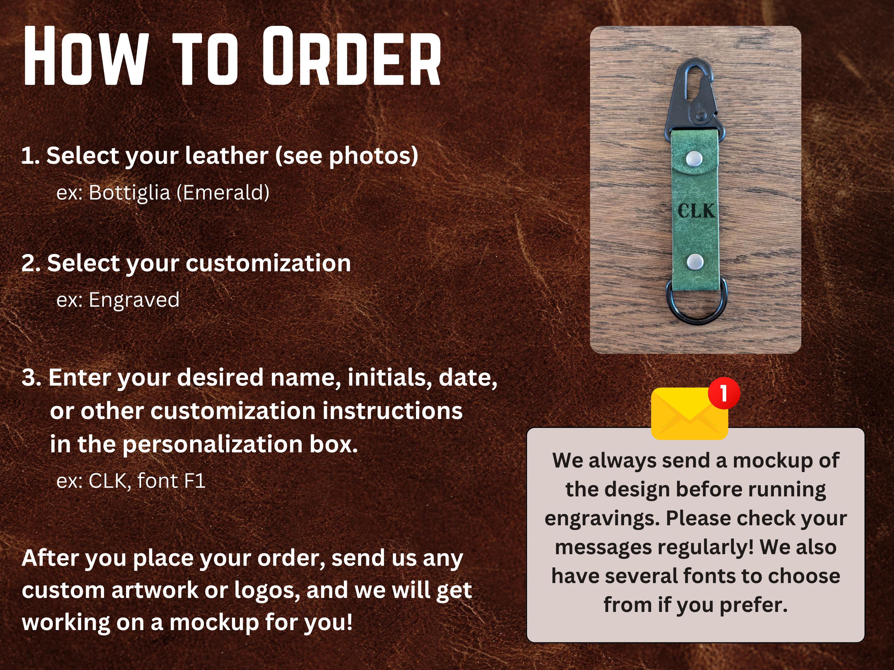 Personalized Italian Leather Keychain - Rustic Key Fob - Everyday Carry - Thumbnail 5