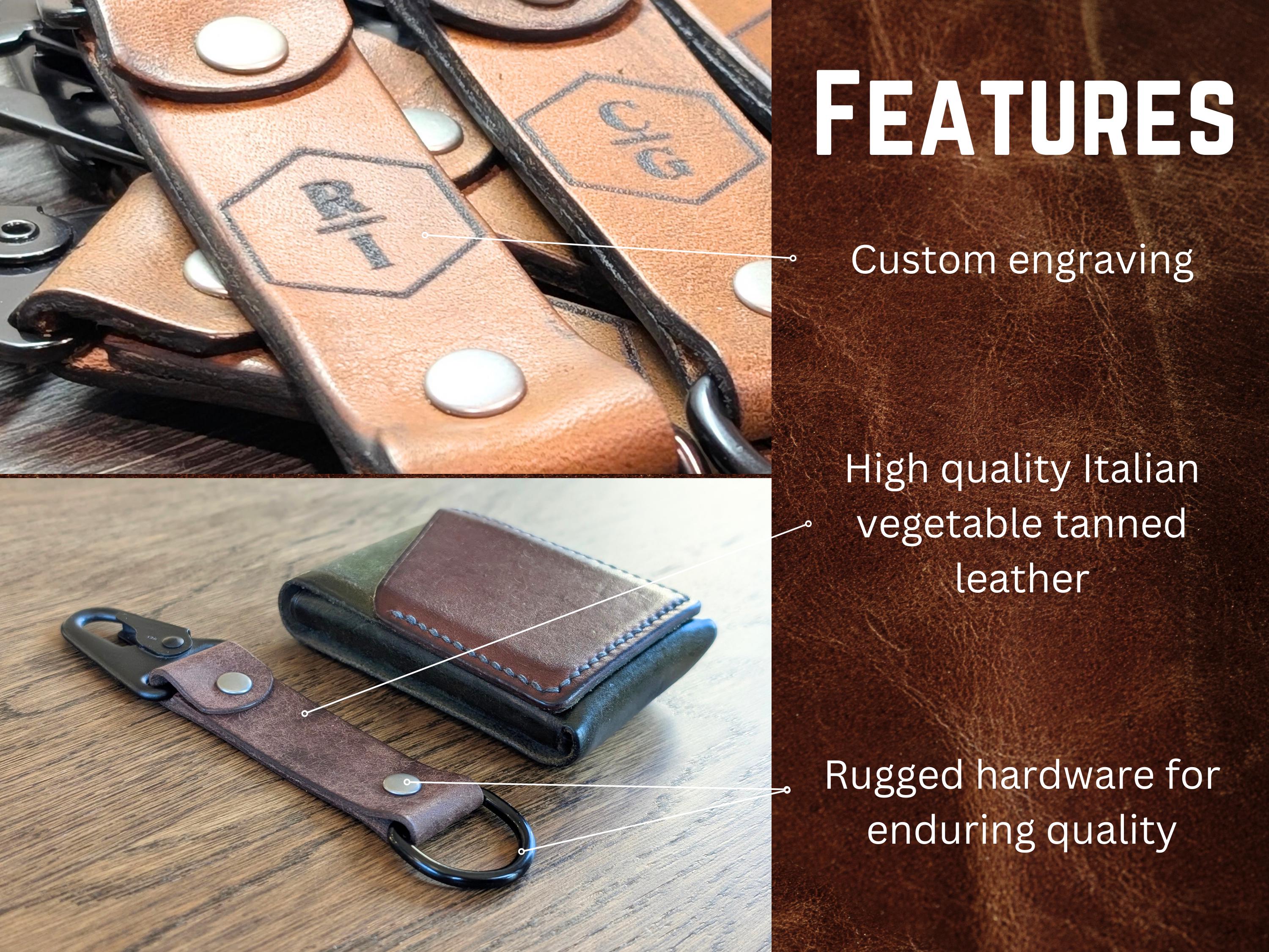 Personalized Italian Leather Keychain - Rustic Key Fob - Everyday Carry - Thumbnail 3