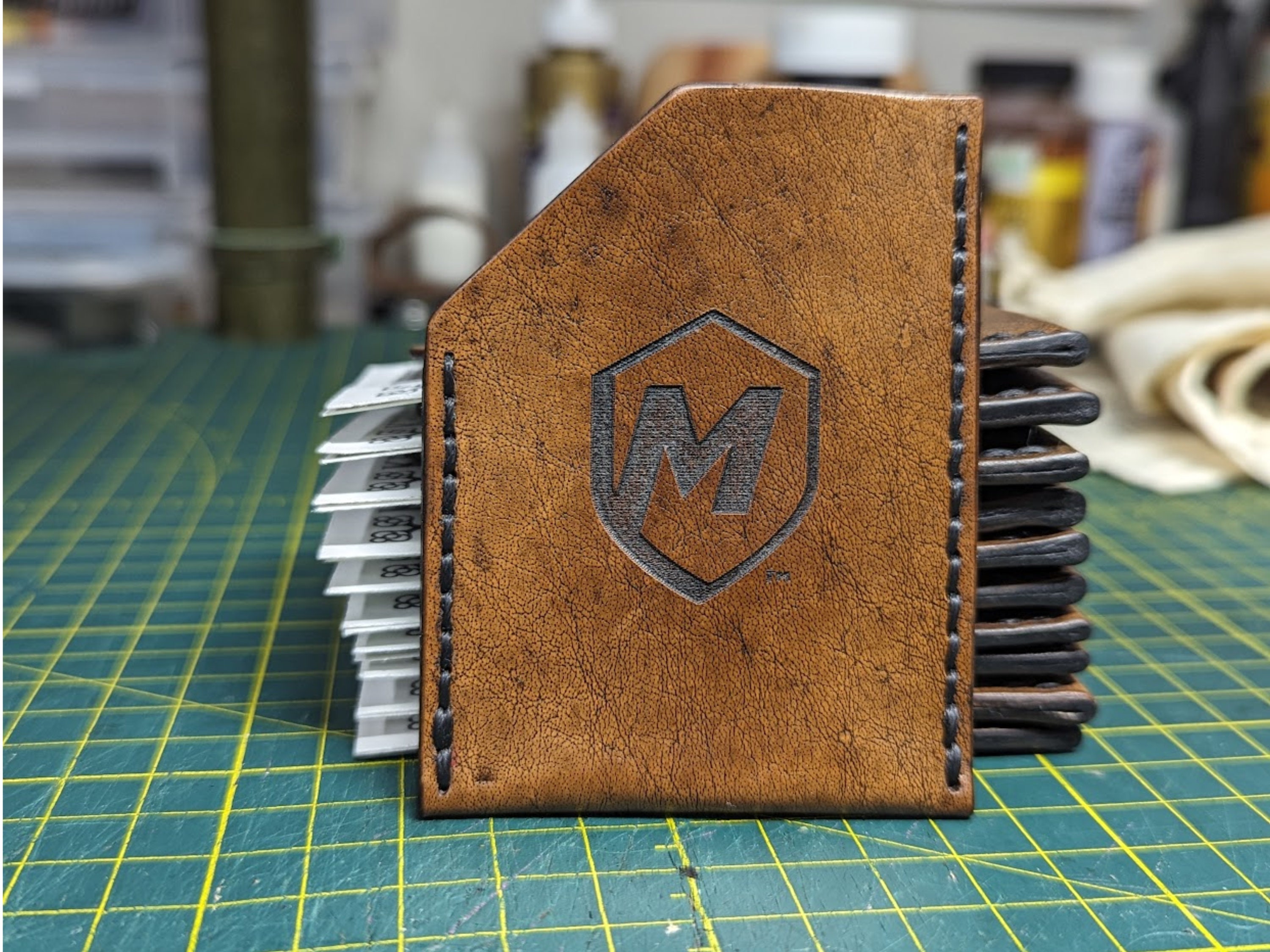 Engraved Leather Business Card Holder: Personalized Veg Tan Sleeve