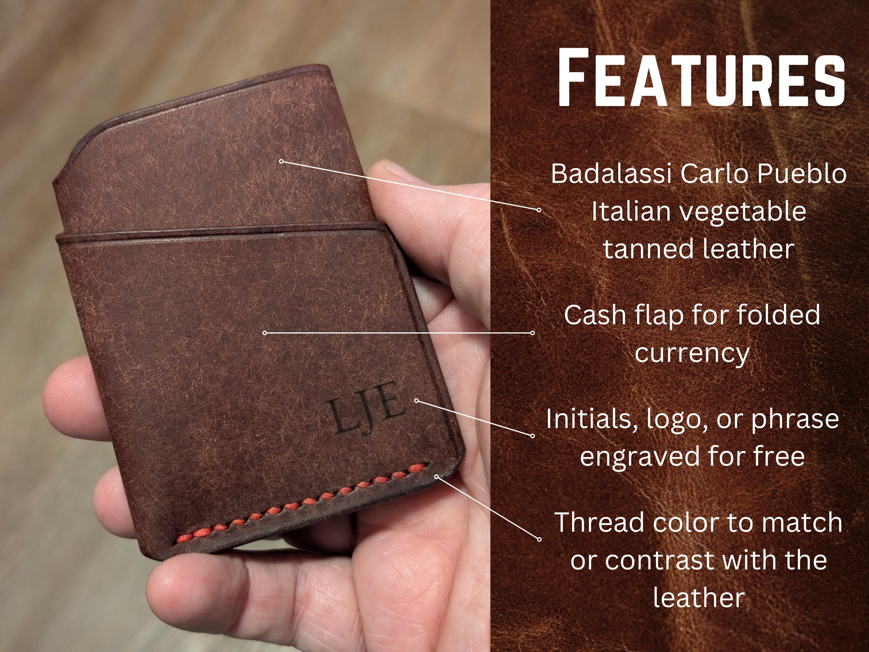 Slim Italian Leather Front Pocket Wallet: Hand Stitched, Personalized - Thumbnail 3