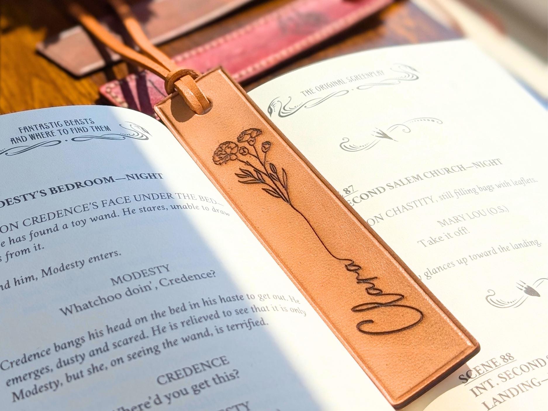 Personalized Birth Flower Leather Bookmark: Custom Reader Gift - Image 1