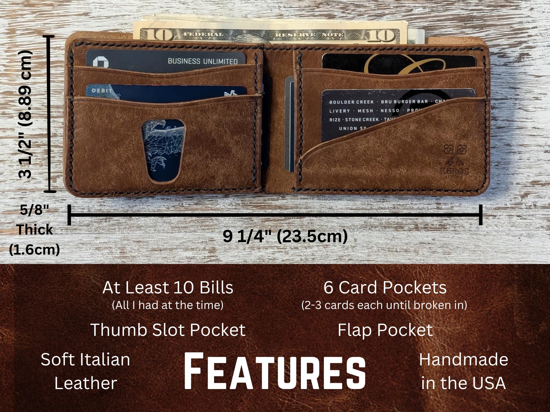 Handmade Italian Leather Billfold Wallet: Free Engraving, Slim Design - Thumbnail 2