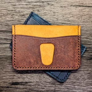 Cartera minimalista hecha a mano de Palma, cuero italiano Badalassi Carlo Pueblo, elegante tarjetero de tres bolsillos, bolsillo frontal delgado de cuero para regalo