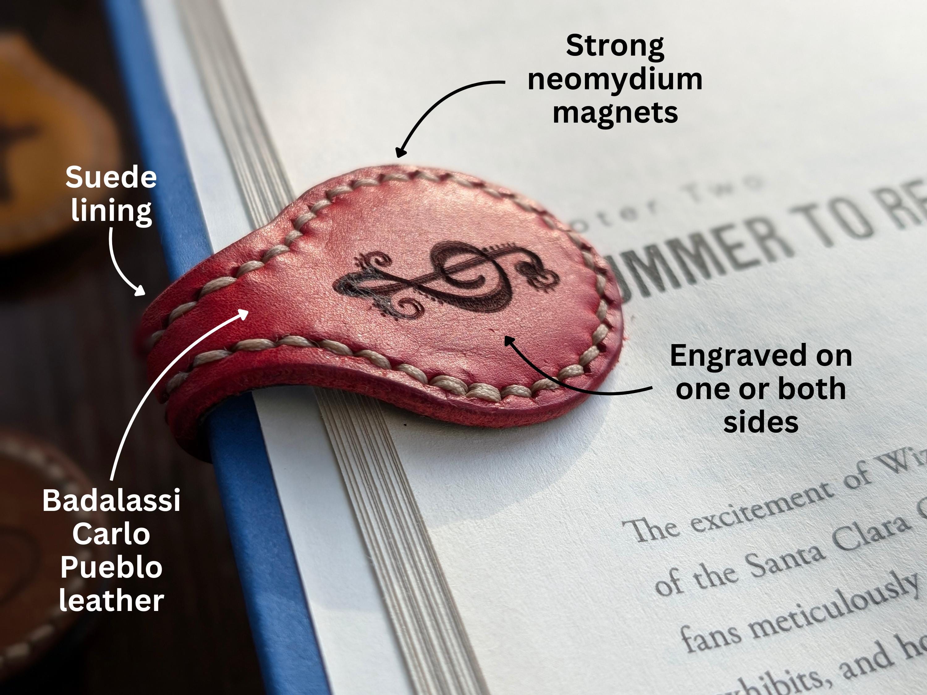 Italian Leather Magnetic Bookmark Personalized Engraved Luxury Magnetic Page Holder Strong Suede Lined Book Marker Unique Gift for Readers