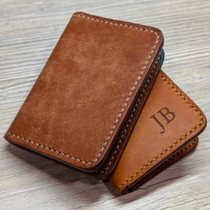 Engraved Leather Wallet for Men, Personalized Slim Bifold Card Wallet Gift with Name or Initials, Handmade and Customizable