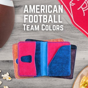 Custom Team Color Wallet Personalized Italian Engraved Leather Gift for American Pro Football Sports  Fans Holiday Gift Idea