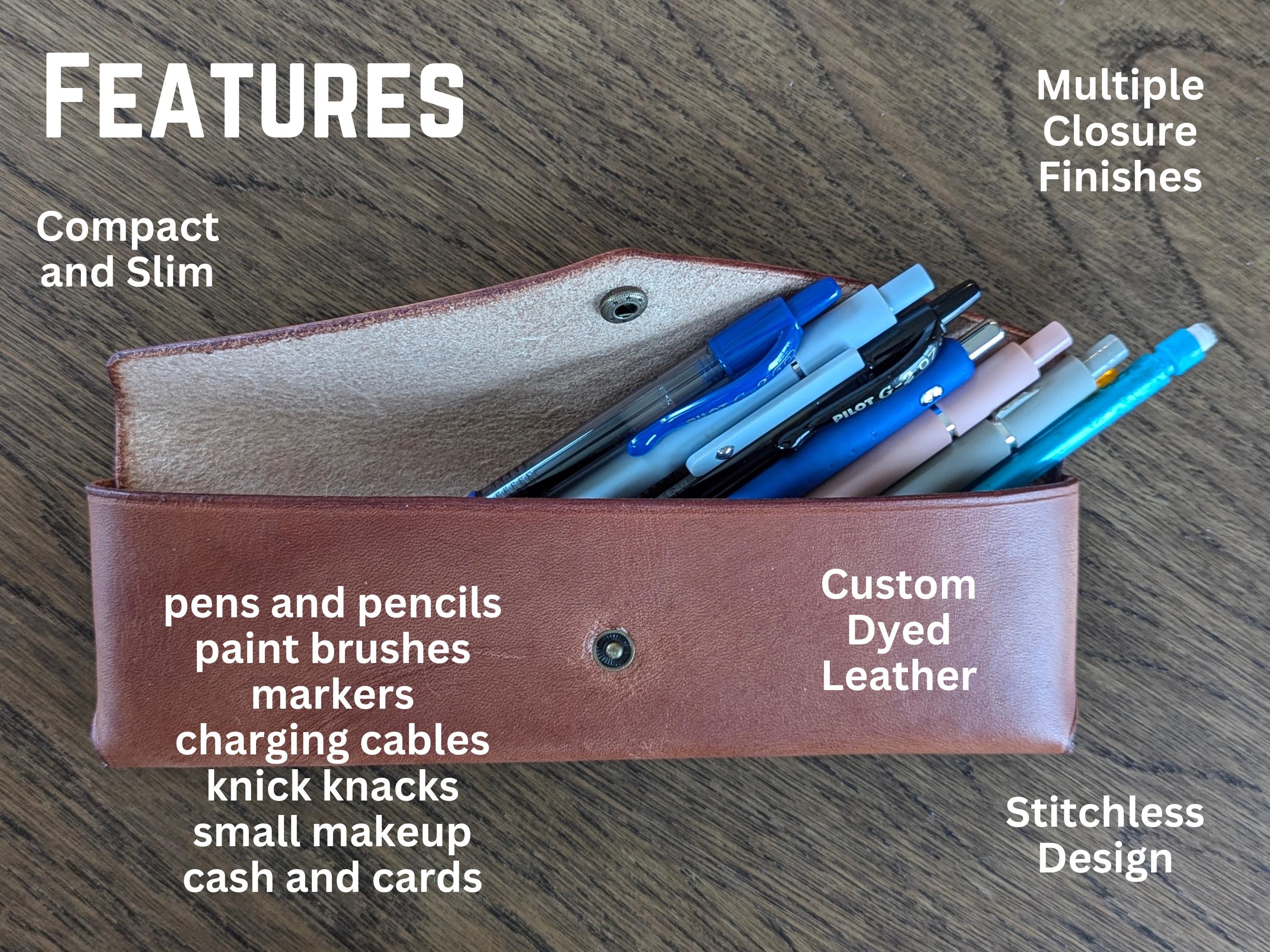 Personalized Leather Pencil Pouch: Handmade Stitchless Pen Case - Thumbnail 2