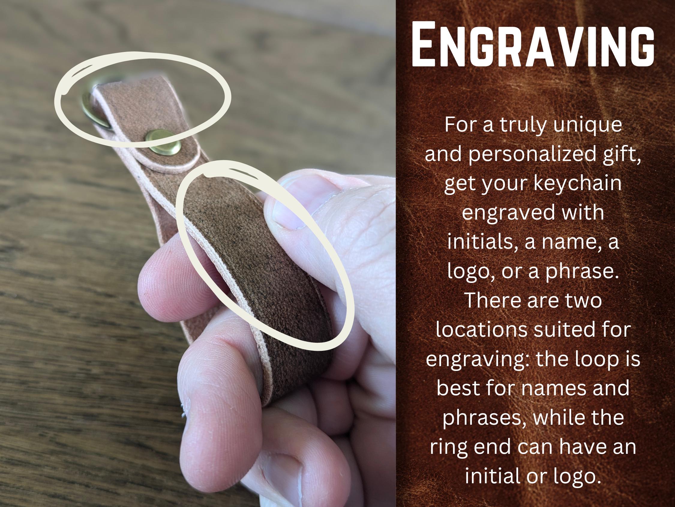 Engraved Leather Loop Keychain, Custom Dye Colors, Replaceable Hardware, Bulk Orders, Promotional Gift, Full Grain Veg Tan Leather Handmade - Thumbnail 5