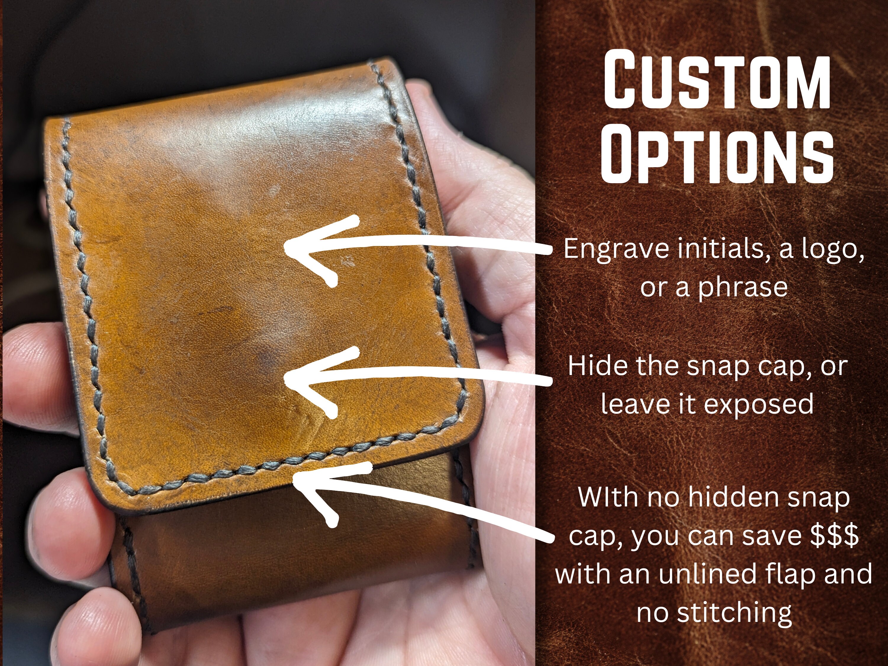 Minimalist Leather Flap Wallet: The Johnny, Free Engraving - Thumbnail 4