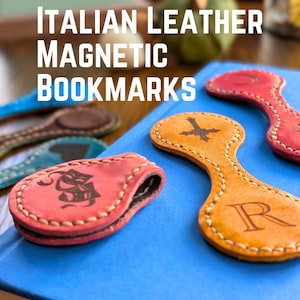 Personalized Italian Leather Magnetic Bookmark: Engraved Suede Lined Page Holder