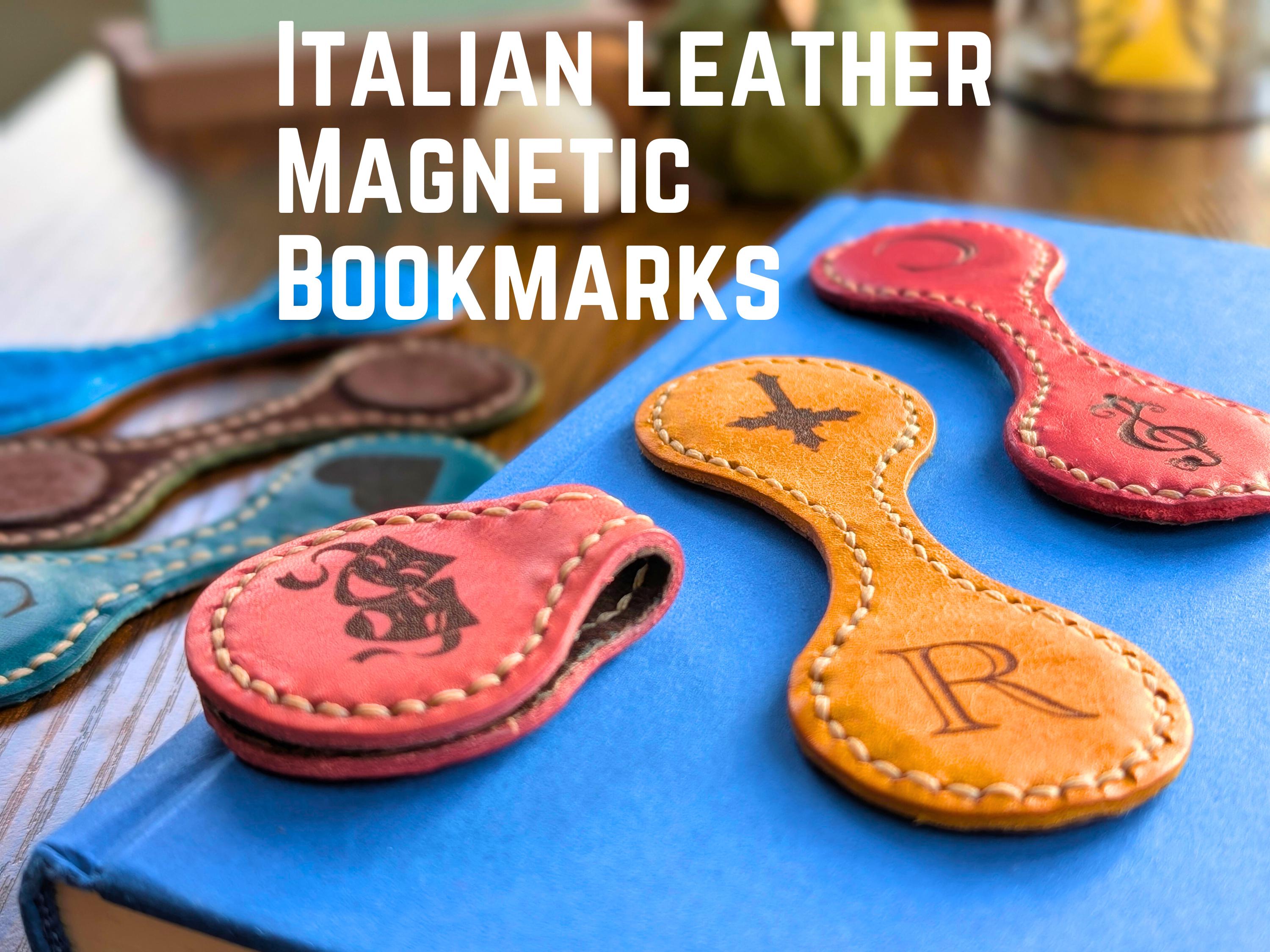 Personalized Italian Leather Magnetic Bookmark: Engraved Suede Lined Page Holder