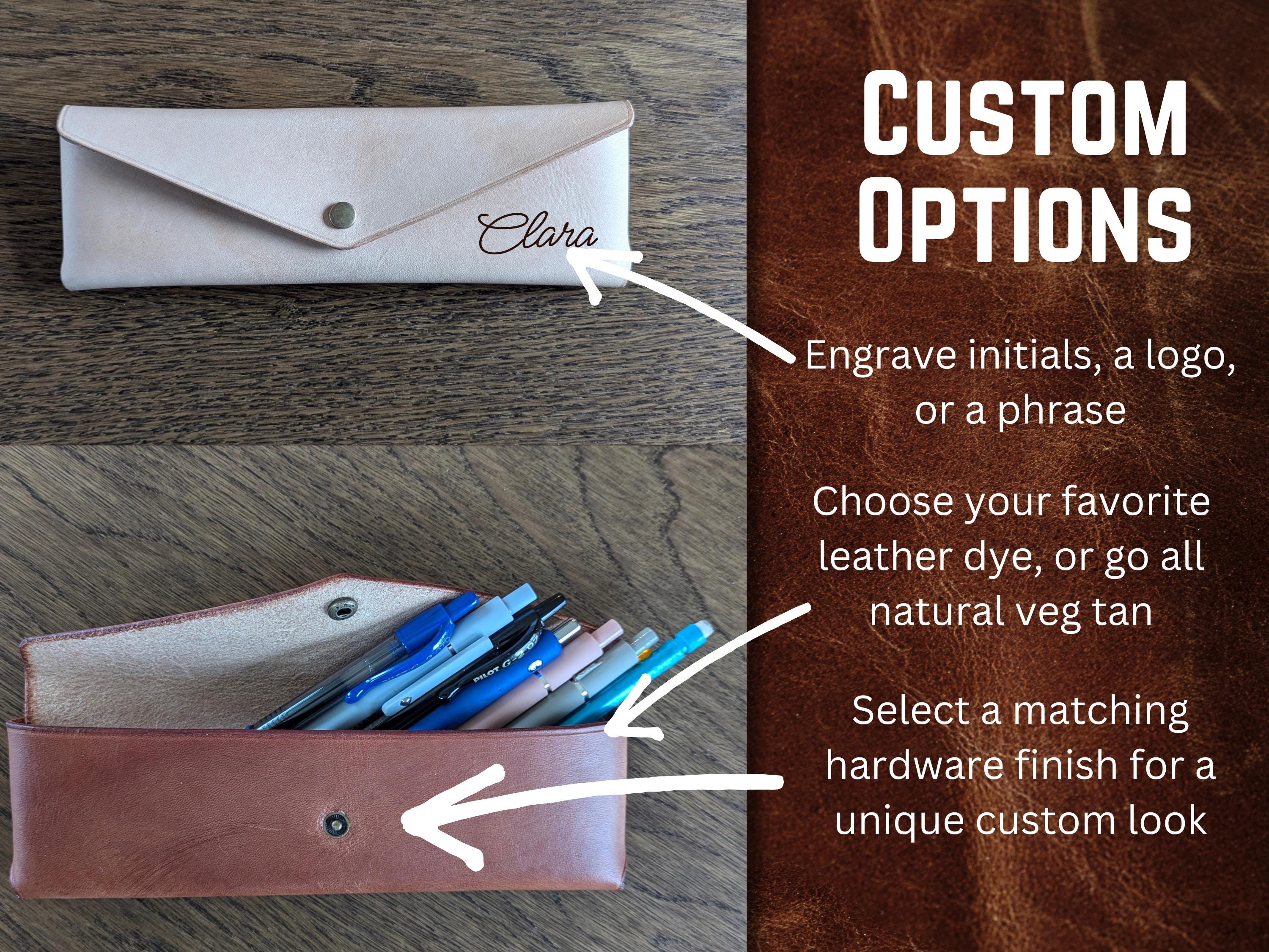 Personalized Leather Pencil Pouch: Handmade Stitchless Pen Case - Thumbnail 3