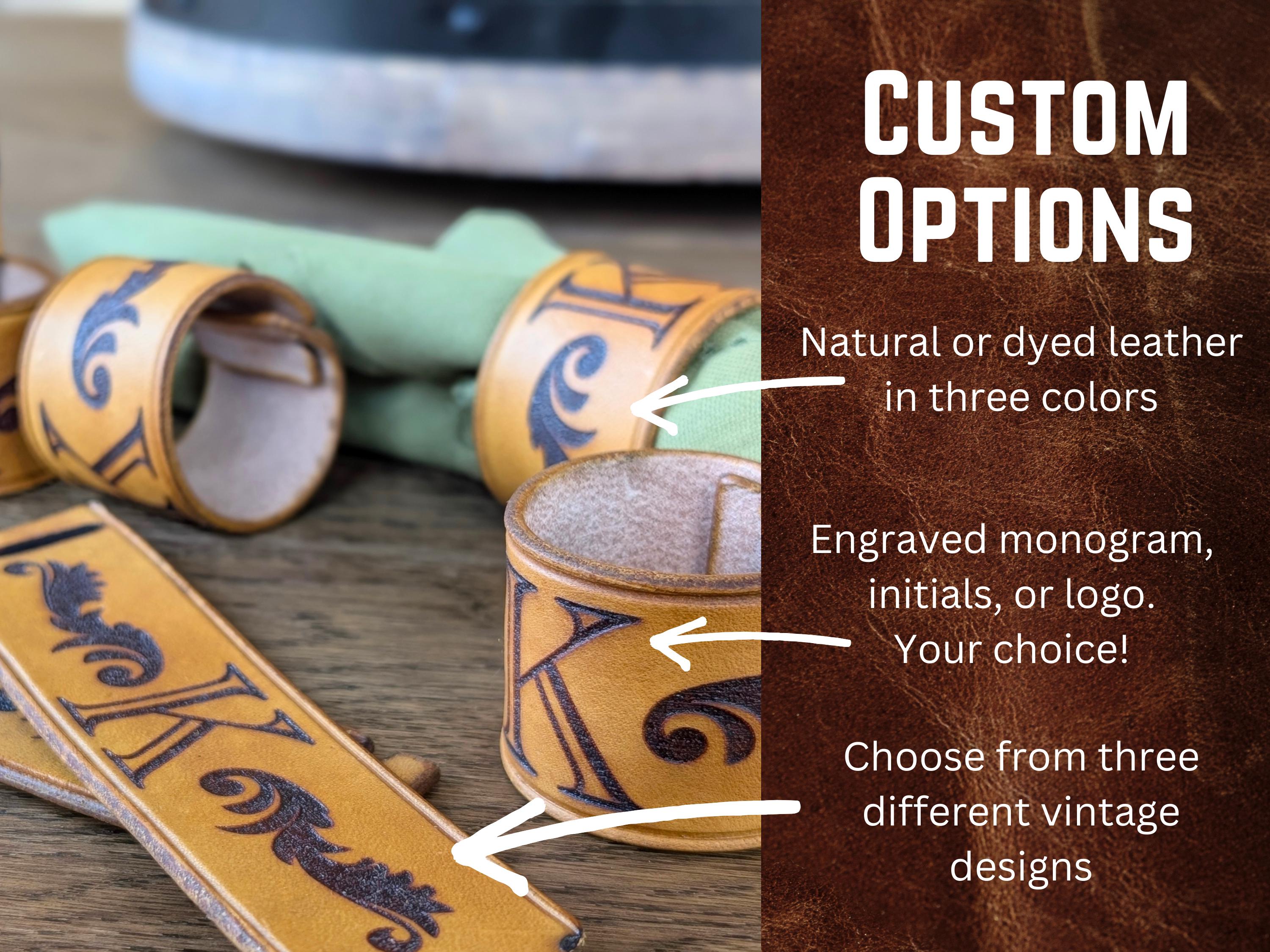 Custom Leather Napkin Rings: Monogrammed Thanksgiving Table Decor - Thumbnail 4