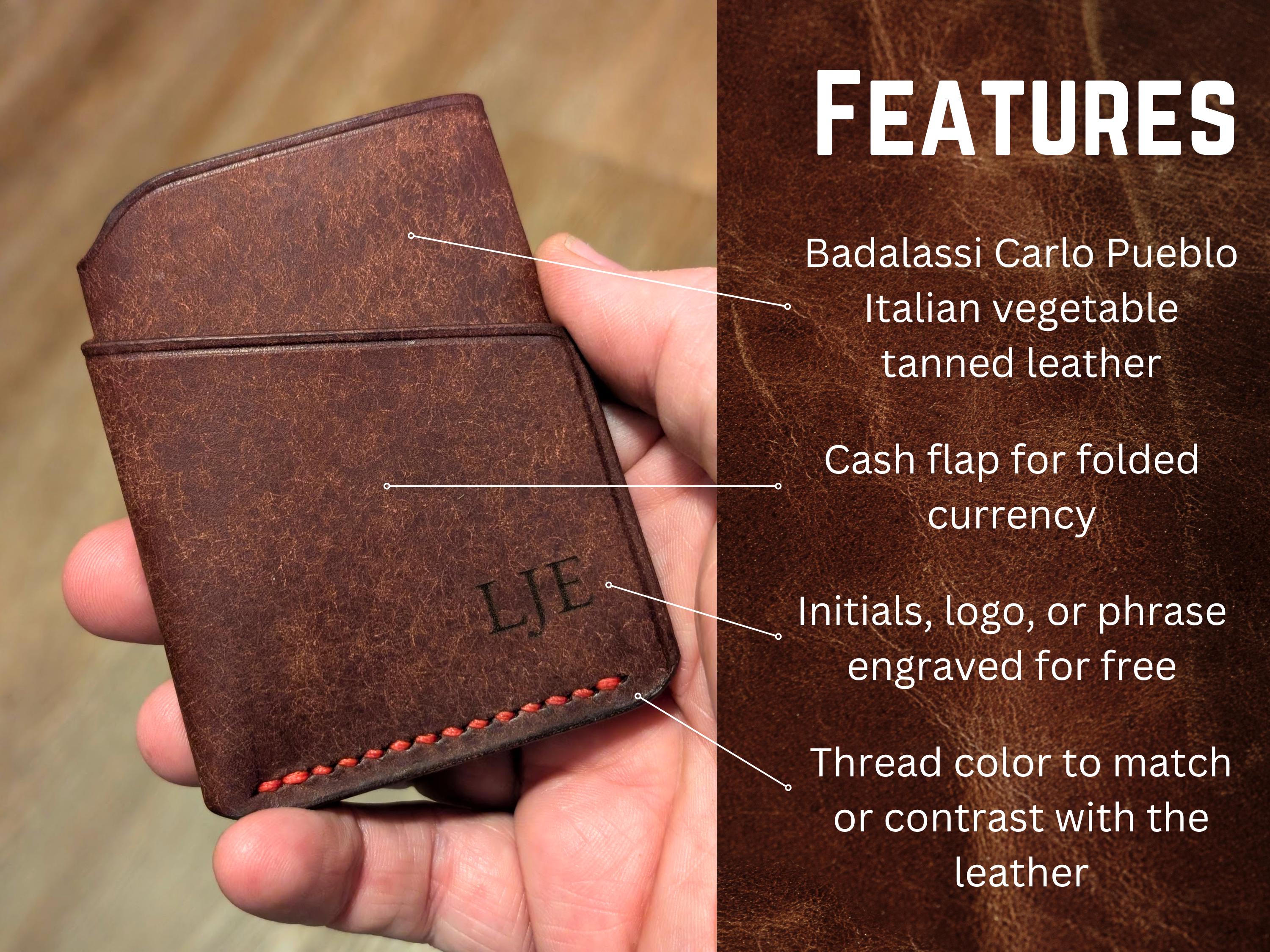 Tan Leather Front Pocket Wallet: Personalized Italian Pueblo Card Holder - Thumbnail 3