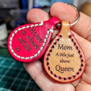 Engraved Mother&#39;s Keychain, Teardrop Shape, Real Leather, Handmade, Personalized, Thoughtful Gift for Moms, Grandmothers, Baby Shower Gift