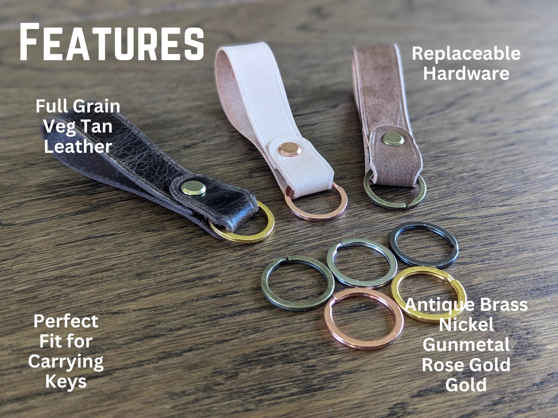 Engraved Leather Loop Keychain, Custom Dye Colors, Replaceable Hardware, Bulk Orders, Promotional Gift, Full Grain Veg Tan Leather Handmade - Thumbnail 2