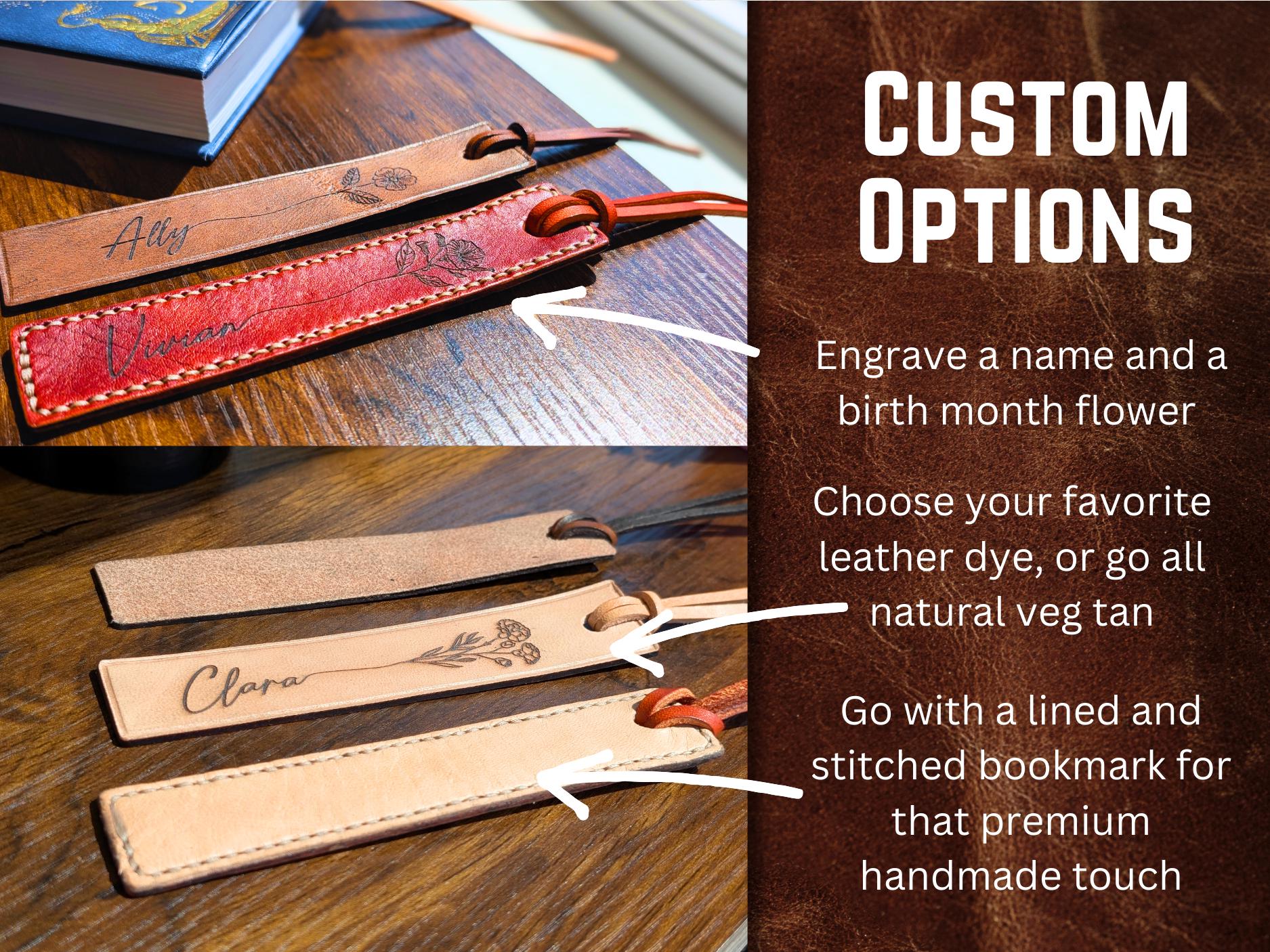 Personalized Birth Flower Leather Bookmark: Custom Reader Gift - Thumbnail 4