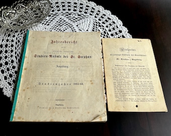 1865/66 Jahresbericht St. Stephan Königliche Studienanstalt Augsburg, altdeutscher Druck mit Texten, Tabellen