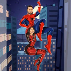 Personalized Superhero Portrait, Custom Couple Portrait From Photo, Birthday Gift For Him, Personalized Gift For Boyfriend, For Husband