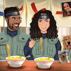 Personalized Anime Portrait from Photo, Portrait of an anime couple, Family gift with pets, Anniversary gift, Anime Commission Art