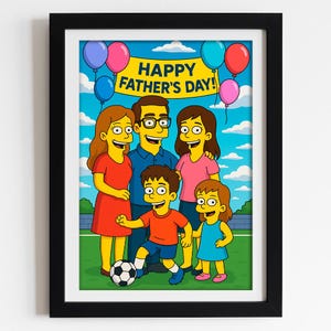Vaderdag Simpsons-stijlportret – aangepaste gele cartoon voor vader of echtgenoot, grappig cadeau van kinderen, gepersonaliseerde tekening, cadeau voor papa