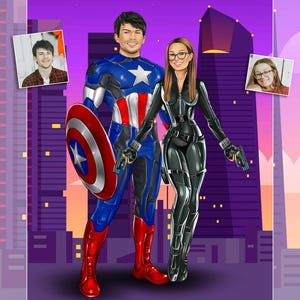 Custom Superhero Portrait From Your Photo, Personalized Couple illustration, , Best gift for Girlfriend/wife, Anniversary Gift, Super Art