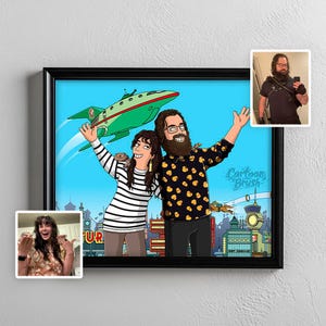 Custom Futurama Portrait, Personalized Cartoon Couple gift, Funny Illustration from photo Futurama Drawing Anniversary gift girlfriend