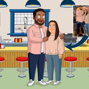 Personalized Bobs Burgers Portrait, Couple Cartoon illustration, Custom Bobs burgers Portrait, Anniversary gift, Valentines Gift Idea
