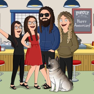 Bobs Burgers Portrait, Custom Bobs Burgers Family Portrait, Custom Cartoon Portrait, Personalized Bobs Burgers illustration, Group Portrait
