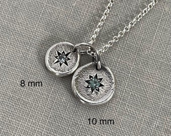 Sterling Silver, Textured, Aquamarine Star Pendant - Celestial Gift