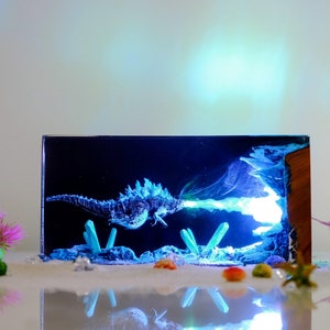 Godzilla Resin Lamp, Monster Godzilla handmade night light, Godzilla Epoxy resin Lamp gift, Game gift for him, Birthday gift for him