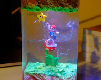 Super Mario Resin Lamp, handmade night light, epoxy lamp gift, Resin Lamp gift, Game gift for him, Birthday gift for him