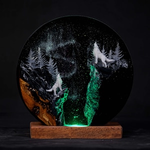 Night Forest Resin Lamp, handmade night light, epoxy lamp gift, Game gift for him, Birthday gift for him
