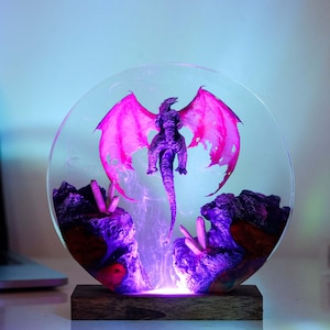 Godzilla Resin Lamp, Monster Godzilla handmade night light, Godzilla Epoxy resin Lamp gift, Game gift for him, Birthday gift for him
