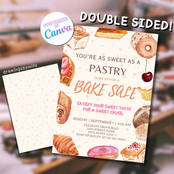 Bake Sale Pastry Sweet For a Cause Invitation Template Editable Instant Digital Download