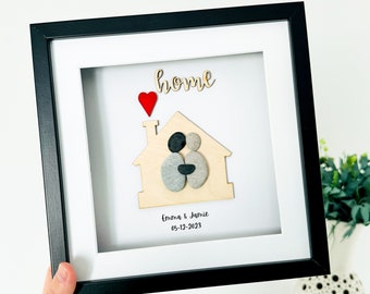 Personalised New Home Gift idea, Family House Pebble Frame, New Home Gift, Home Picture for Family, Housewarming Gift for Friends