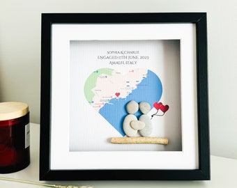 Personalized Engagement Gift, Engagement Map print, Couples Gift, Pebble Frame, Engagement Gifts, Pebble Art, Custom Frame Gift