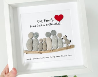 Cute Personalised Family Pebble Frame, Family Anniversary Gift, Framed Family Picture, Father's Day gift, Gift Idea for Grandparents