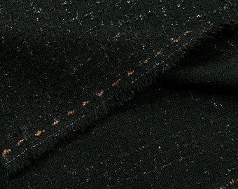 Shiny Lurex Italian Luxury Tweed Fabric Black, Designer fabric, Fabric By The Yard, Fabric for Dress-Jacket-Pants, (150cm/1.64 yard/57 inch)